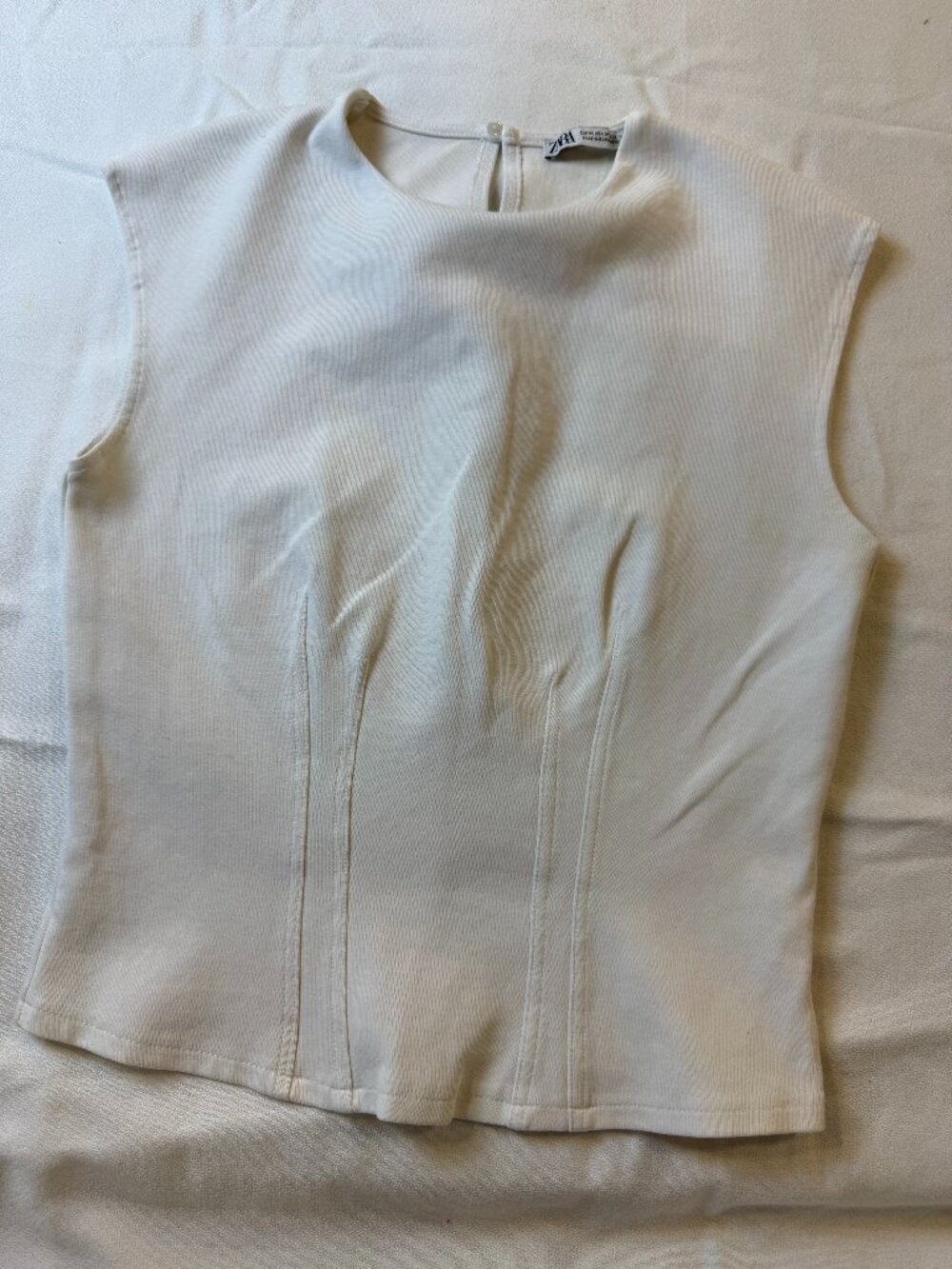 Zara White Corset Seam Sleeveless Top Size M